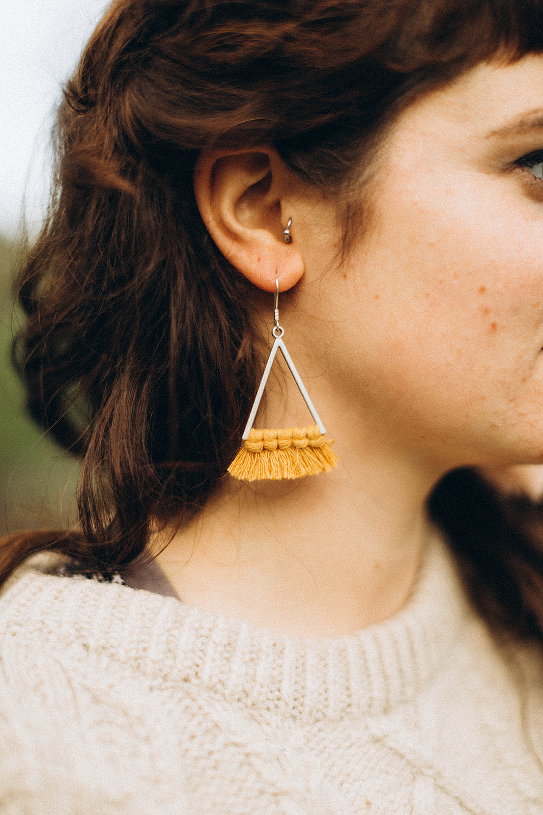 Triangle macrame deals earrings